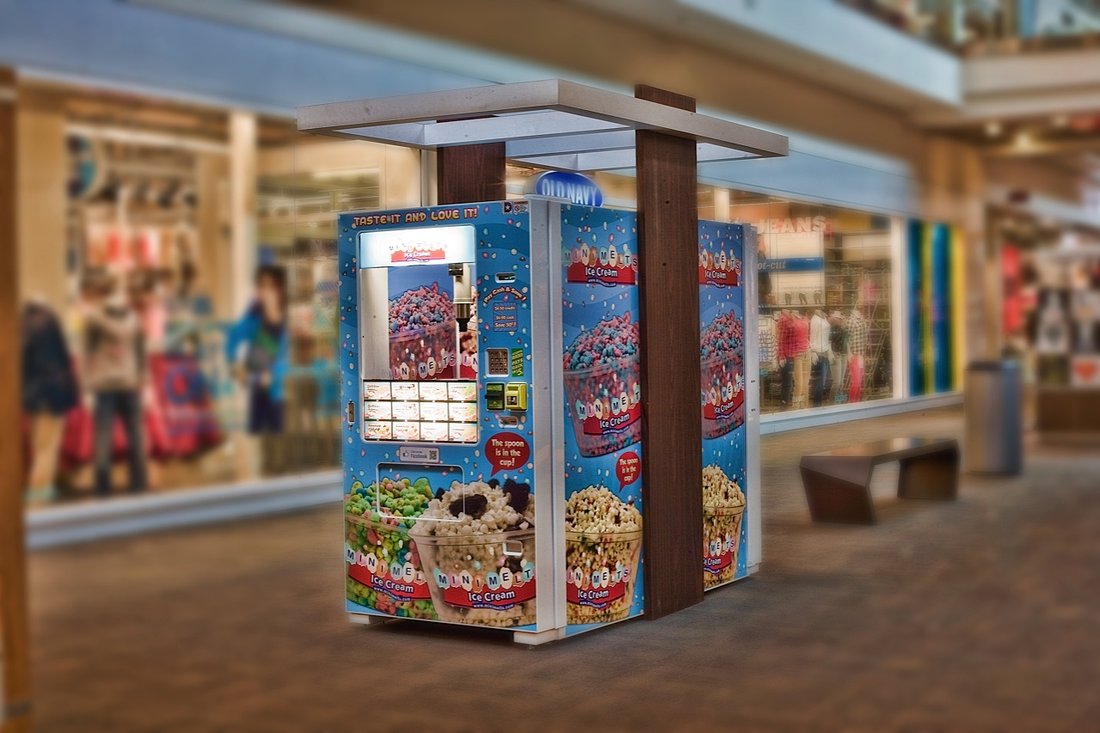 Mini Melts vending kiosk near Old Navy in a shopping mall